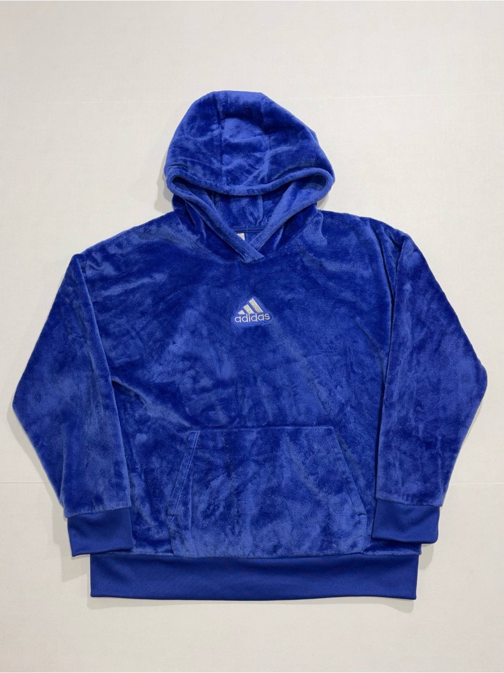 adidas Unisex Kids Pullover Hoodie Blue Fleece Polyester Pockets XL (16)